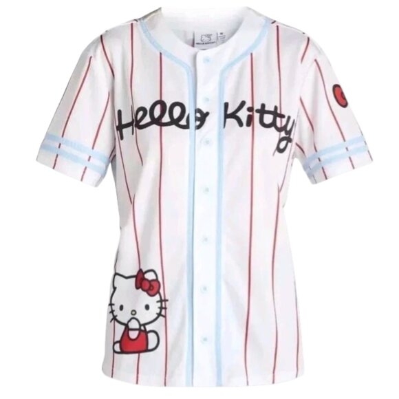 Hello Kitty Sanrio Baseball Jersey Size XXL Red Strip Beautiful Top - Picture 2 of 16